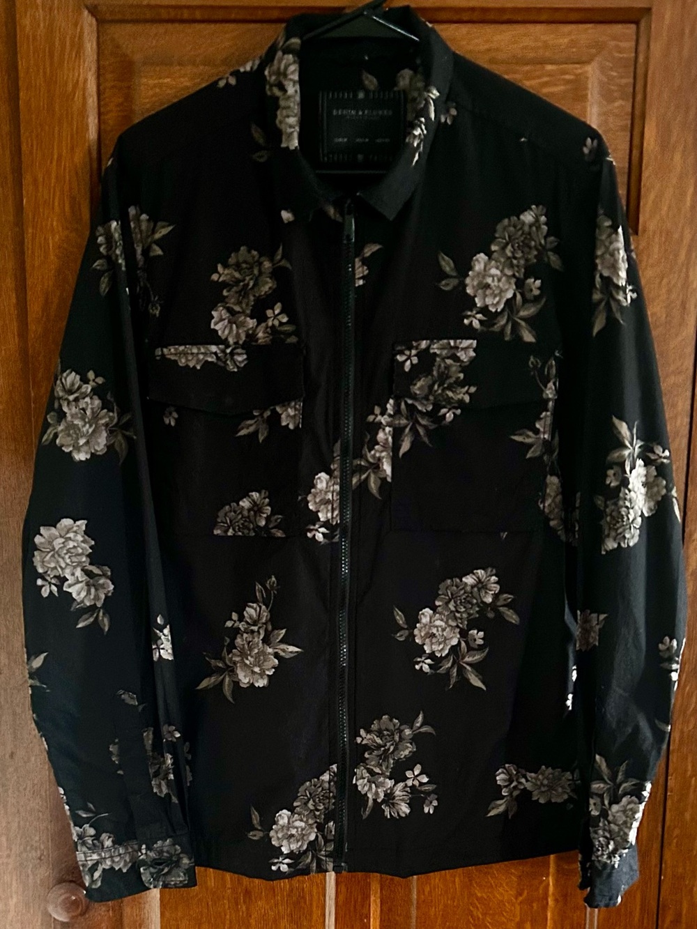 Denim & Flower Black Floral Zip-Up Field Jacket
